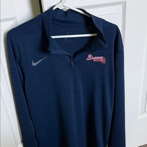 Nike Navy Atlanta Braves 1/4 Zip Pullover - Navy with Red Logo